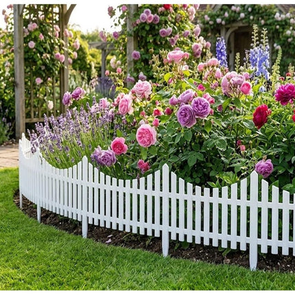 Garden Lawn Border Edge Fence Pack of 10 Plastic Wooden Effect Picket Edging Panels Path Landscape Decorative