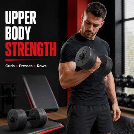 30KG Adjustable Dumbbell & Barbell Set 2-in-1 Weight Training Kit with Connecting Rod for Home Gym Workouts