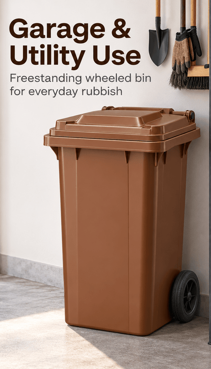 100L Brown Wheelie Bin with Lid & Wheels Outdoor Plastic Rubbish Dustbin