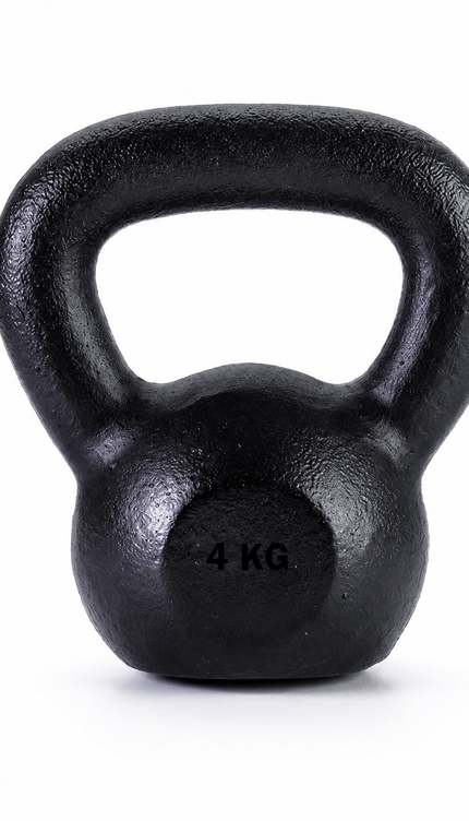 4kg Cast Iron Kettlebell, Black Strength Training Weight with Flat Base for Home Gym Workouts