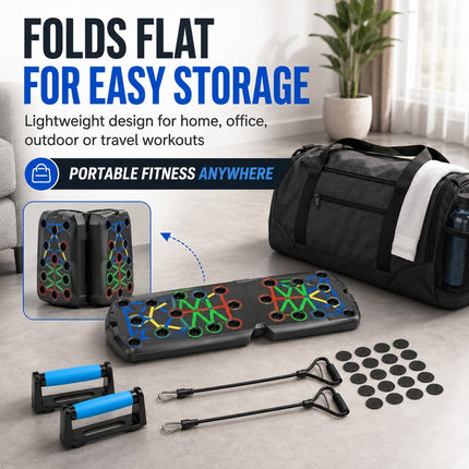 Multifunctional Push Up Board with Resistance Bands, Adjustable Handles Portable Home Gym Workout Equipment for Chest, Shoulders, Arms, Back and Full Body Strength Training Fitness Exercise System