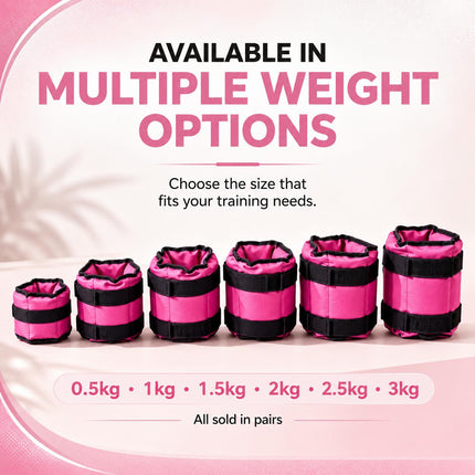 Pink Adjustable Ankle & Wrist Weights – Pair (0.5kg–3kg)