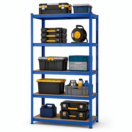 5 Tier Blue Galvanised Steel Shelving Unit 150 x 70 x 30cm, Heavy Duty Adjustable Storage Rack for Garage, Workshop, Warehouse & Home Organisation, Pack of 1