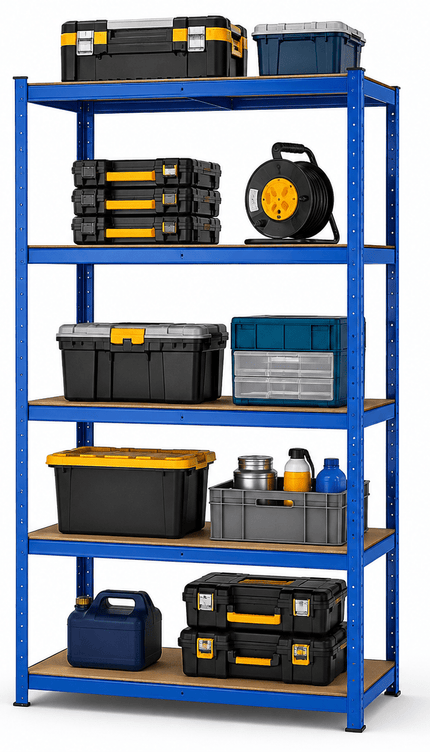 5 Tier Blue Galvanised Steel Shelving Unit 150 x 70 x 30cm, Heavy Duty Adjustable Storage Rack for Garage, Workshop, Warehouse & Home Organisation, Pack of 1