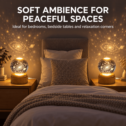 3D Tree of Life Crystal Ball LED Decorative Lamp, 6cm Glass Globe with 360° Rotating Wooden-Effect Base, Warm White USB Powered Ornament, Pack of 2