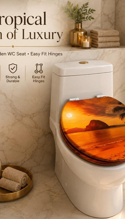 18 Inch Wooden Toilet Seat with Lid & Fittings Replacement WC Seat