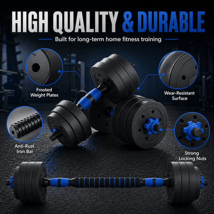 40KG Adjustable Dumbbell Barbell Set with Push Up Bars & Connecting Rod Home Gym Weight Training Equipment