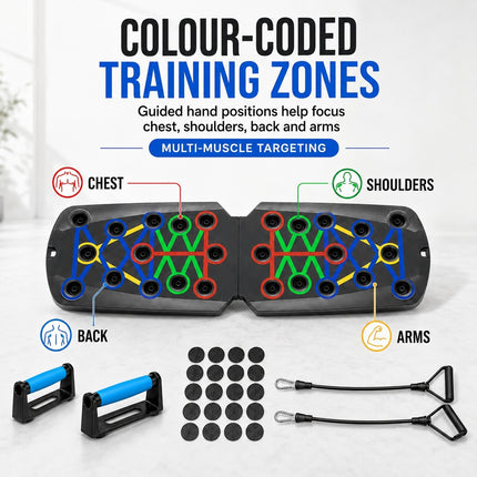 Multifunctional Push Up Board with Resistance Bands, Adjustable Handles Portable Home Gym Workout Equipment for Chest, Shoulders, Arms, Back and Full Body Strength Training Fitness Exercise System