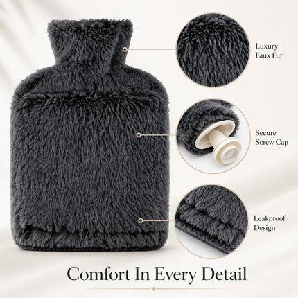 2L Extra Long Hot Water Bottle with Soft Plush Cover, Reusable Long Hot Water Bag for Bed, Sofa & Everyday Home Use