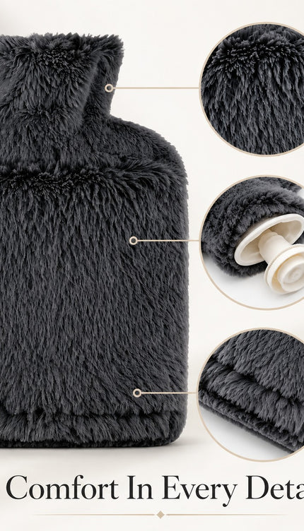 2L Extra Long Hot Water Bottle with Soft Plush Cover, Reusable Long Hot Water Bag for Bed, Sofa & Everyday Home Use