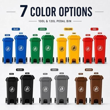 Wheelie Bin 100L 120L Waste Rubbish Dustbin with Lid Rubber Wheels