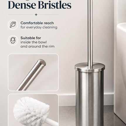 Stainless Steel Toilet Brush & Holder Set Pack of 2 Long Handle Bathroom WC Cleaning Brush Freestanding Silver