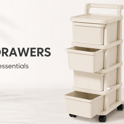 Plastic Storage Trolley Drawer Cabinet on Wheels – Multi-Tier Mobile Storage Organiser for Home, Office, Kitchen, Bathroom & Bedroom