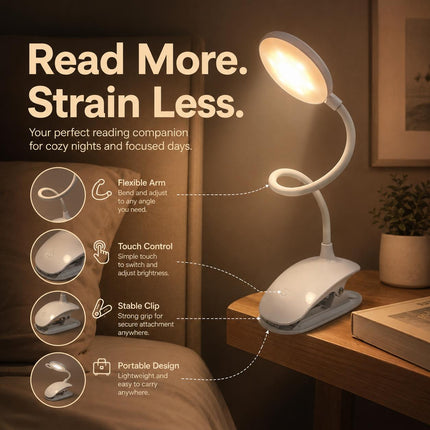 Clip On LED Desk Lamp USB Dimmable Reading Light with 3 Modes for Bedside Study Office & Table