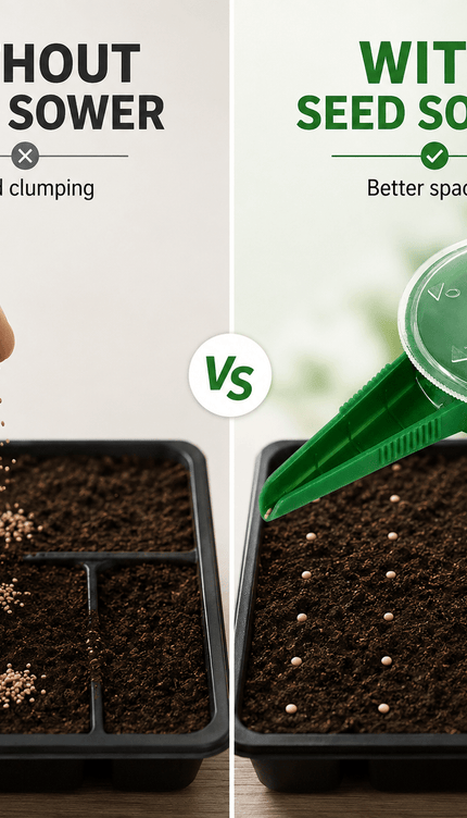 Seed Sower Dispenser with 5 Adjustable Dial Settings, Handheld Garden Seeder Spreader for Flower, Grass, Vegetable and Small Seeds, Easy Planting Tool