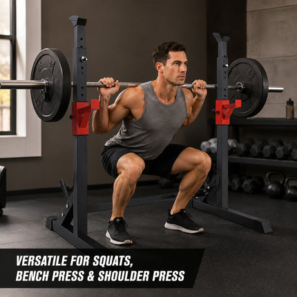 Multi Purpose Adjustable Barbell Rack and Squat Stand for Bench Press, Weight Lifting and Strength Training, Heavy Duty Home Gym Fitness Equipment with Adjustable Height and Stable Base for Men Women