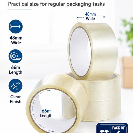 Clear Parcel Tape 48mm x 66m 6 Rolls Strong Heavy Duty Adhesive Box Packing Tape