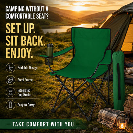 Folding Camping Chair Pack Of 2 Portable Lightweight Outdoor Garden Beach Picnic Fishing Chair Steel Frame 110kg Capacity