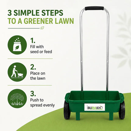 12L Lawn Seed Spreader Wheeled Push Garden Grass Seeder Fertiliser Lawn Feed Rotary Spreader with 110cm Handle for Garden Lawn Care