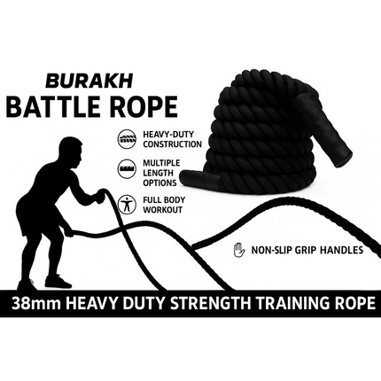 Battle Rope 38MM Heavy Duty Workout Cardio Exercise Gym Sled Pull Rope Available in 6M 9M 12M for Strength Training Fitness Conditioning Home Gym