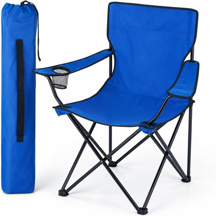 Folding Camping Chair with Cup Holder Black Portable Lightweight Outdoor Chair Steel Frame Polyester Seat for Garden, Beach, Picnic, Fishing & Festivals, Supports Up to 110KG