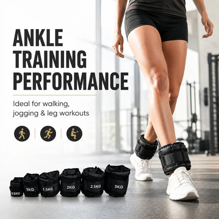 Black Ankle Wrist Weights Pair Adjustable Straps for Walking Running Yoga Gym Fitness Training 0.5kg-3kg