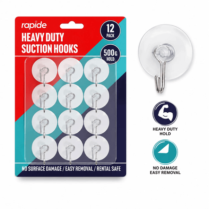 Suction Hooks Pack of 12 Clear Heavy Duty Bathroom Kitchen Wall Sucker Hooks for Towels Keys Utensils Shower Accessories Home Storage Organization