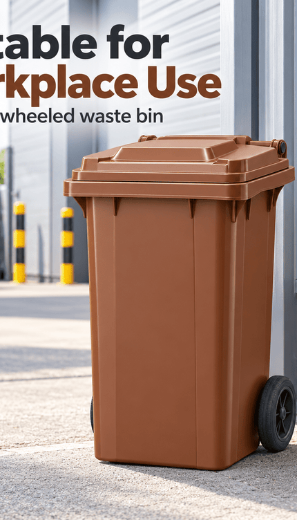 100L Brown Wheelie Bin with Lid & Wheels Outdoor Plastic Rubbish Dustbin