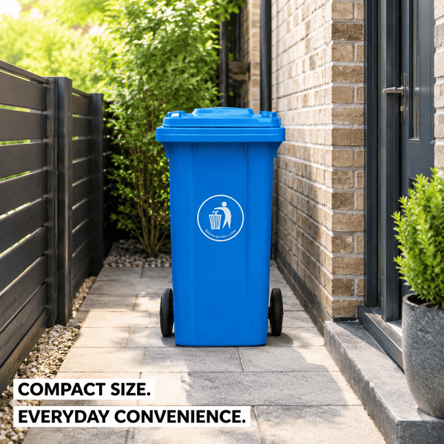 100L Wheelie Bin with Lid, Blue Heavy Duty HDPE Wheeled Refuse Bin with Rubber Wheels and Steel Axle, Outdoor Waste Bin for Home, Flat, Garage and Workplace, 74 × 53 × 45 cm