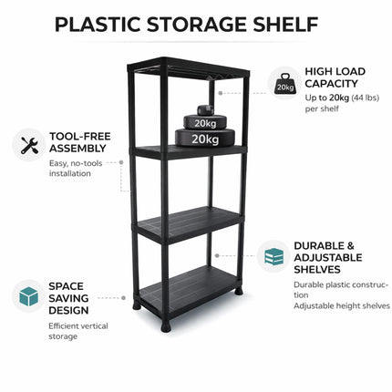 Plastic 4/5 Tier Storage Rack Freestanding Garage Shelving Unit Durable Utility Shelf Organizer for Shed Home & Warehouse Strong Multi-Purpose Rack for Tools & Boxes Easy Assembly