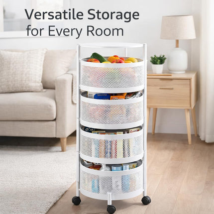 Rotating Storage Rack Trolley Cart – 360° Kitchen & Bathroom Organizer with Wheels