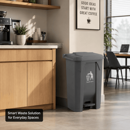 80L Grey Pedal Dustbin with Lid, Large Capacity PP5 Plastic Waste Bin, Foot Operated Rubbish Container for Kitchen, Office, Bathroom, Home & Commercial Use
