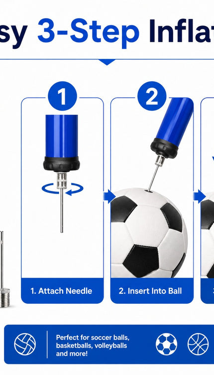 Portable Ball Pump Air Inflator with Needle Nozzle & Extension Hose, Manual Hand Pump for Football, Basketball, Sports Balls & Small Inflatables, Pack of 1