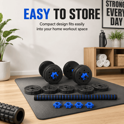 40KG Adjustable Dumbbell Barbell Set with Push Up Bars & Connecting Rod Home Gym Weight Training Equipment