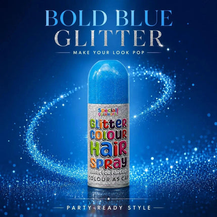 Glitter Blue Temporary Hair Colour Spray 200ml Washable for Parties Festivals & Fancy Dress Sparkling Finish Easy Application - Haircare
