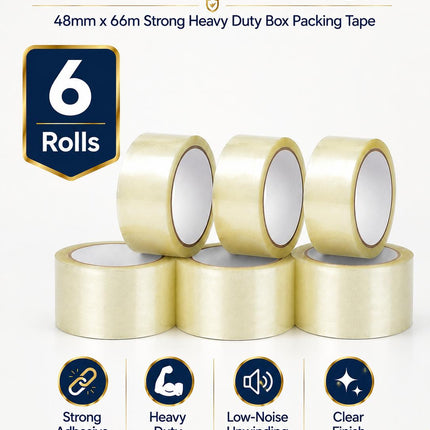 Clear Parcel Tape 48mm x 66m 6 Rolls Strong Heavy Duty Adhesive Box Packing Tape