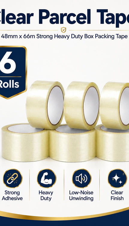 Strong Heavy Duty Parcel Packing Tape – 6 Rolls, 48mm × 66m