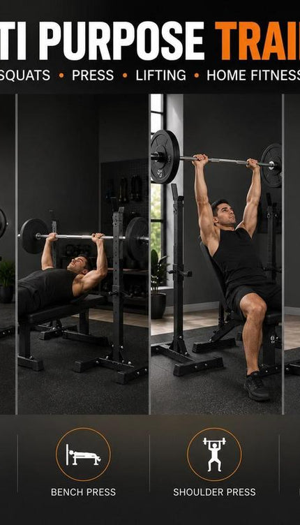 Adjustable Barbell Rack Squat Stand Weight Lifting Bench Press Home Gym Multi-Purpose Workout Station