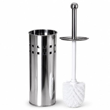 Toilet Brush With Holder Stainless Steel Bathroom WC Cleaning Brush Freestanding Silver White 38cm
