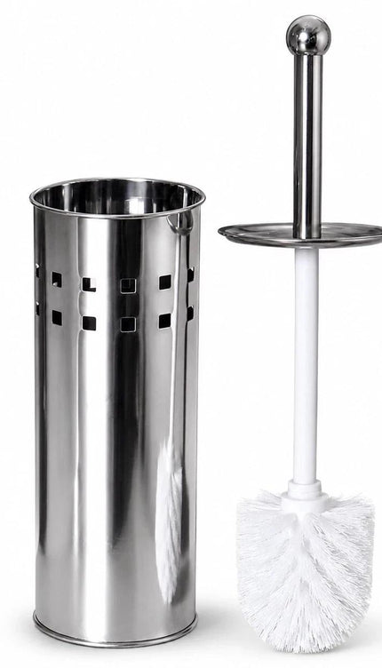 Toilet Brush With Holder Stainless Steel Bathroom WC Cleaning Brush Freestanding Silver White 38cm