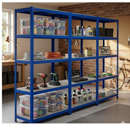 Heavy Duty Metal Storage Shelving Unit Pack of 3 | 5 Tier Galvanised Steel Garage Shelf Rack 150x70x30cm | Workshop Warehouse Organiser
