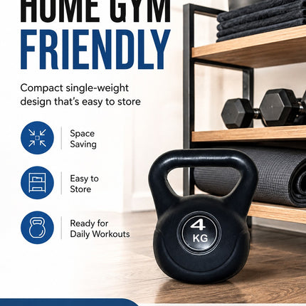 Vinyl Kettlebell Weight 4KG–20KG, Cast Iron Strength Training Equipment with Wide Grip Handle & Stable Flat Base, Free Weight for Home Gym, Squats, Swings and Full Body Workouts