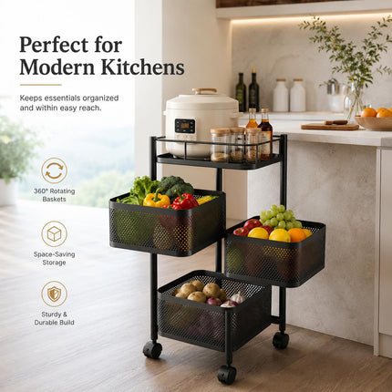 Rotating Storage Rack Trolley Cart – 360° Kitchen & Bathroom Organizer with Wheels