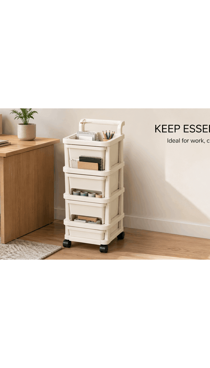 Plastic Storage Trolley Drawer Cabinet on Wheels – Multi-Tier Mobile Storage Organiser for Home, Office, Kitchen, Bathroom & Bedroom