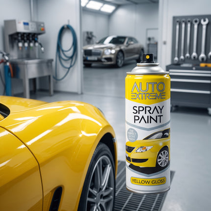 Auto Extreme Spray Paint 250ml Yellow Gloss – Aerosol Paint for Metal, Wood, Plastic, Glass, Bikes & Vans