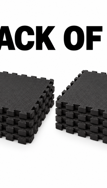 Black Interlocking Foam Gym & Yoga Mats – 60 × 60cm, Pack of 8