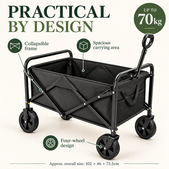60KG Folding Wagon Trolley 300L Cart Collapsible Camping Festival Beach Garden