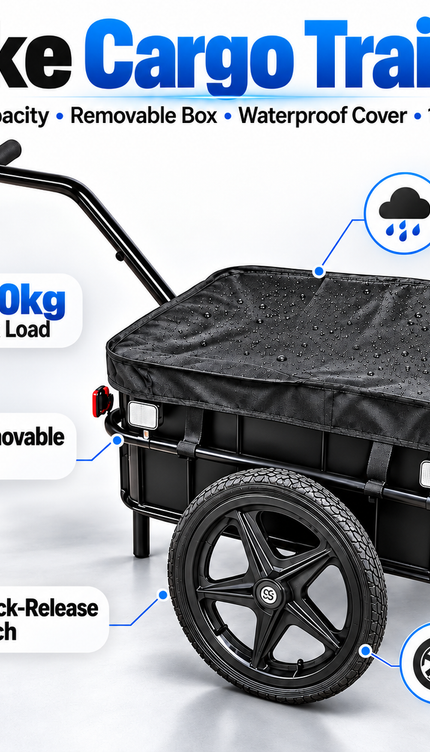 100KG Bike Cargo Trailer with Removable Box & Rain Cover