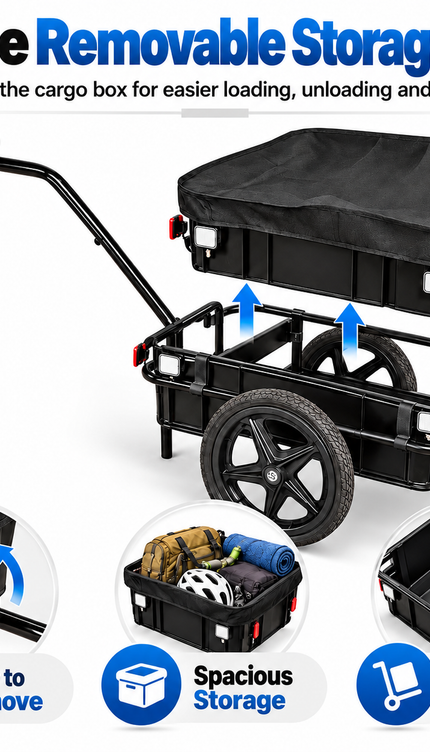 100KG Bike Cargo Trailer with Removable Box & Rain Cover