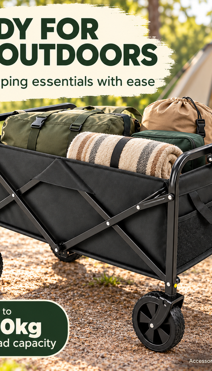 60KG Folding Wagon Trolley 300L Cart Collapsible Camping Festival Beach Garden